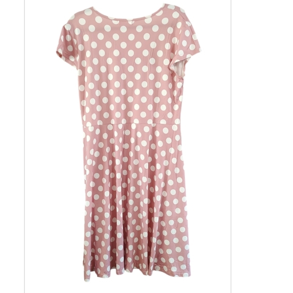 Chic Pink Polka Dot Cap Sleeve V neck Flirty Dress - Picture 2 of 6